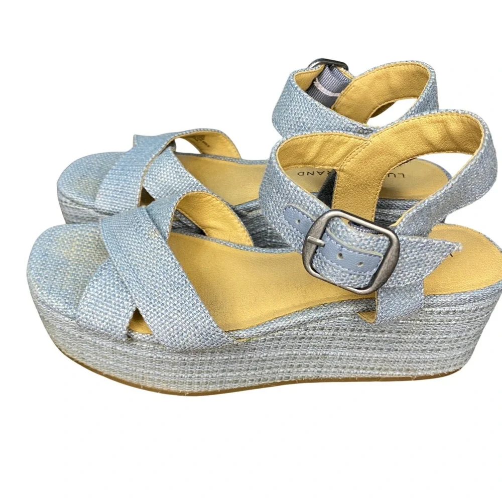 Lucky Brand Womens Light Blue Woven Platform Sandals Block Heel‎ Buckle Strap 6